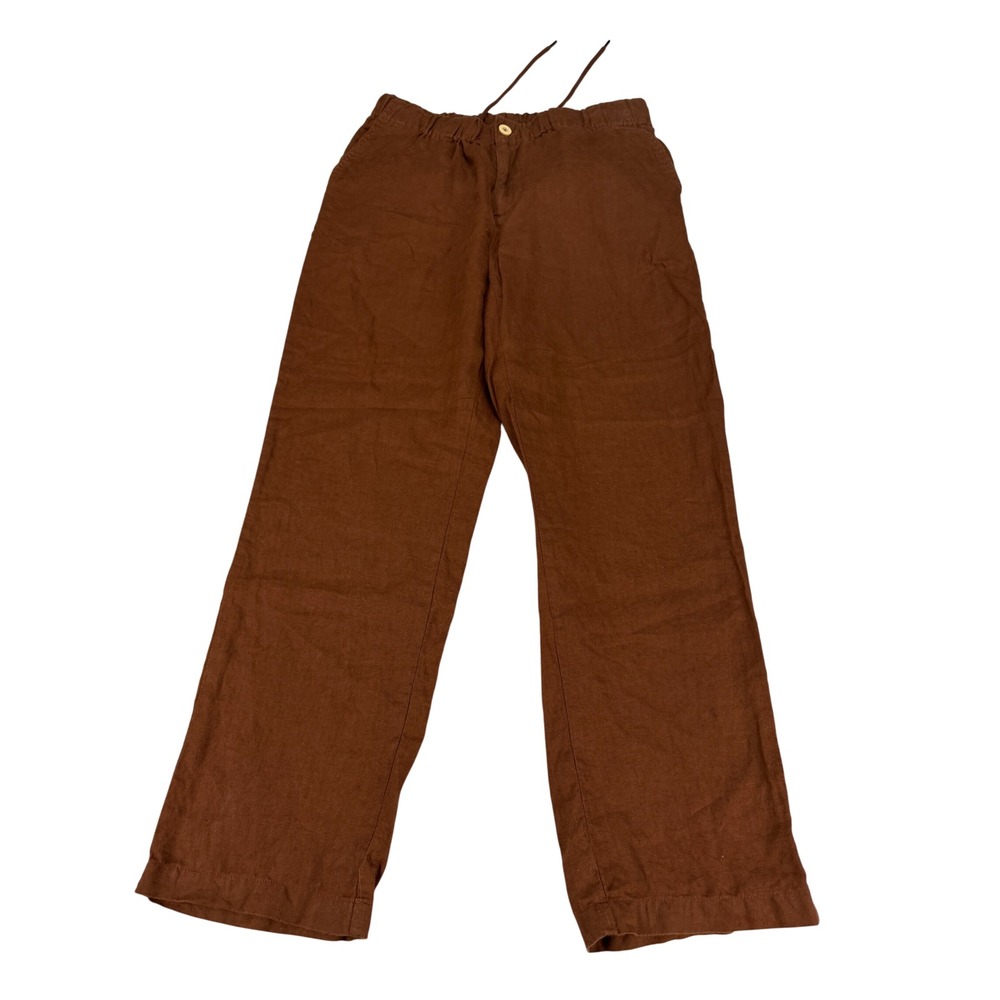 Quince Brown 100% Linen Drawstring Elastic Waist Straight Leg Pants Womens Small